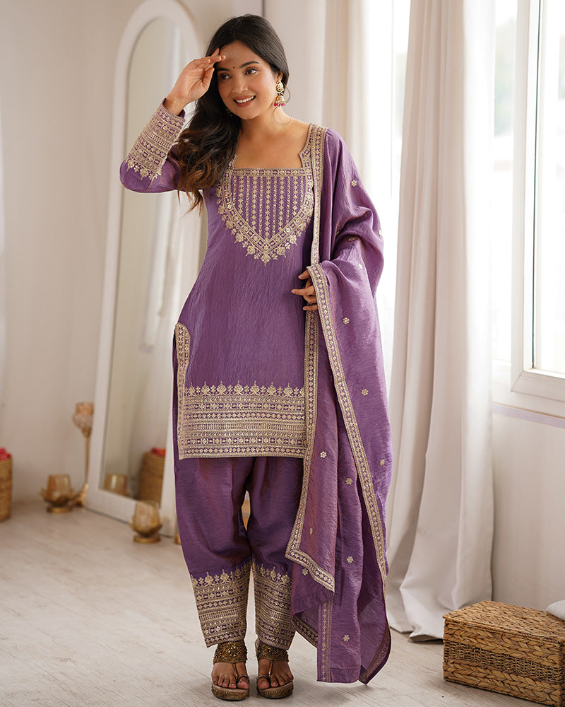 ONION PINK COLOR NC VICHITRA SILK FARSHI SALWAR SUIT