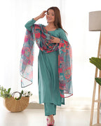 SEA GREEN COLOR VISCOSE READY TO WEAR THREE PIECE KURTI SUIT