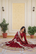 DESIGNER MAROON COLOR BLOOMING SEQUENCE EMBROIDERY WORK GOWN