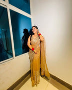 KRITIKA SINGH IN GOLDEN SOFT NET BEAUTIFUL DESIGNER SAREE