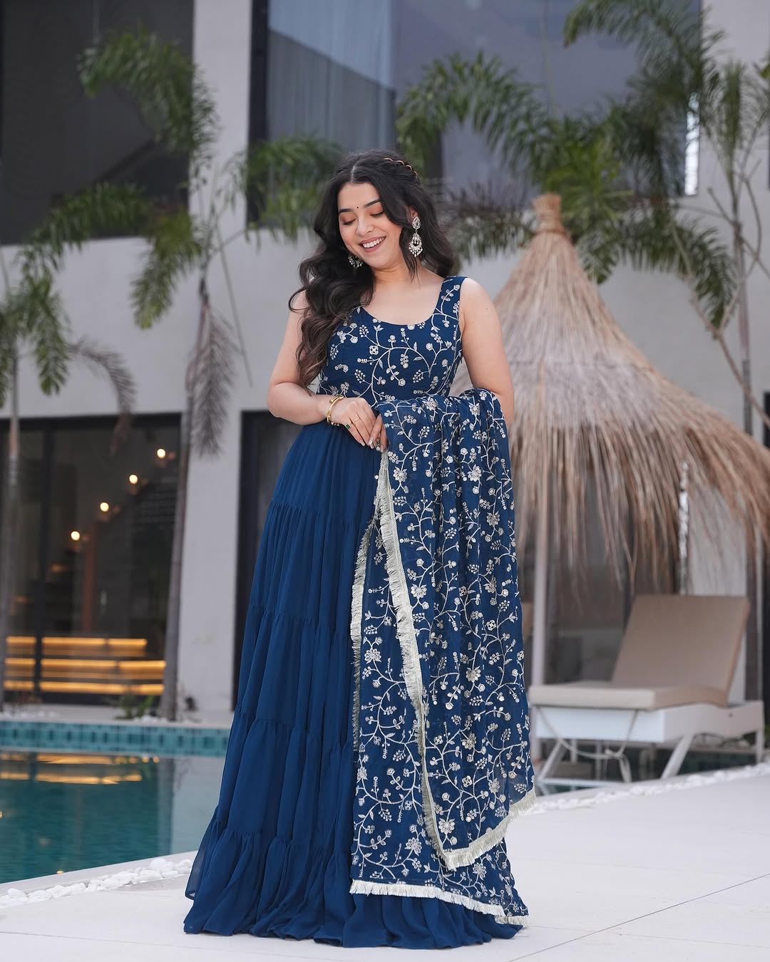 RAMA COLOR GEORGETTE FIVE LAYER RUFFLE STYLE ANARKALI GOWN