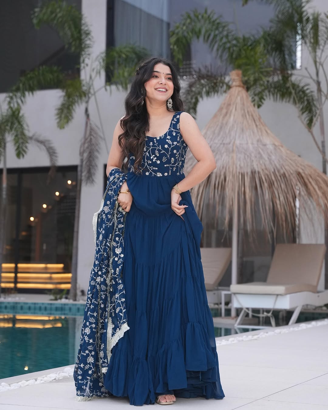 RAMA COLOR GEORGETTE FIVE LAYER RUFFLE STYLE ANARKALI GOWN