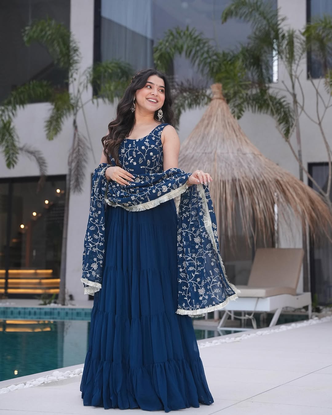 RAMA COLOR GEORGETTE FIVE LAYER RUFFLE STYLE ANARKALI GOWN