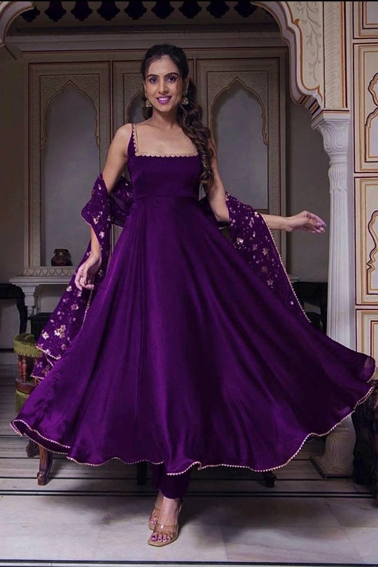 GORGEOUS PURPLE HEAVY FAUX GEORGETTE WITH FULLY FLAIR ANARKALI SUIT