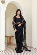 BLACK COLOR SOFT MONO NET FABRIC THREAD & SEQUENCE WORK AREE WITH BLOUSE
