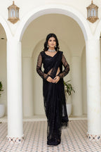 BLACK COLOR SOFT MONO NET FABRIC THREAD & SEQUENCE WORK AREE WITH BLOUSE