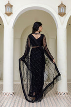 BLACK COLOR SOFT MONO NET FABRIC THREAD & SEQUENCE WORK AREE WITH BLOUSE