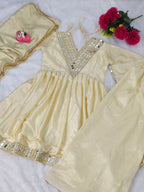 IVORY COLOR CHINON SILK BASE SHARARA SET