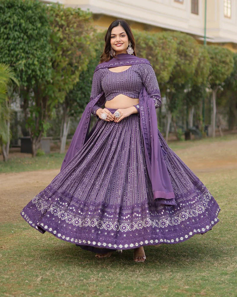 PURPLE COLOR GEORGETTE SEQUENCE EMBROIDERY LEHENGA CHOLI