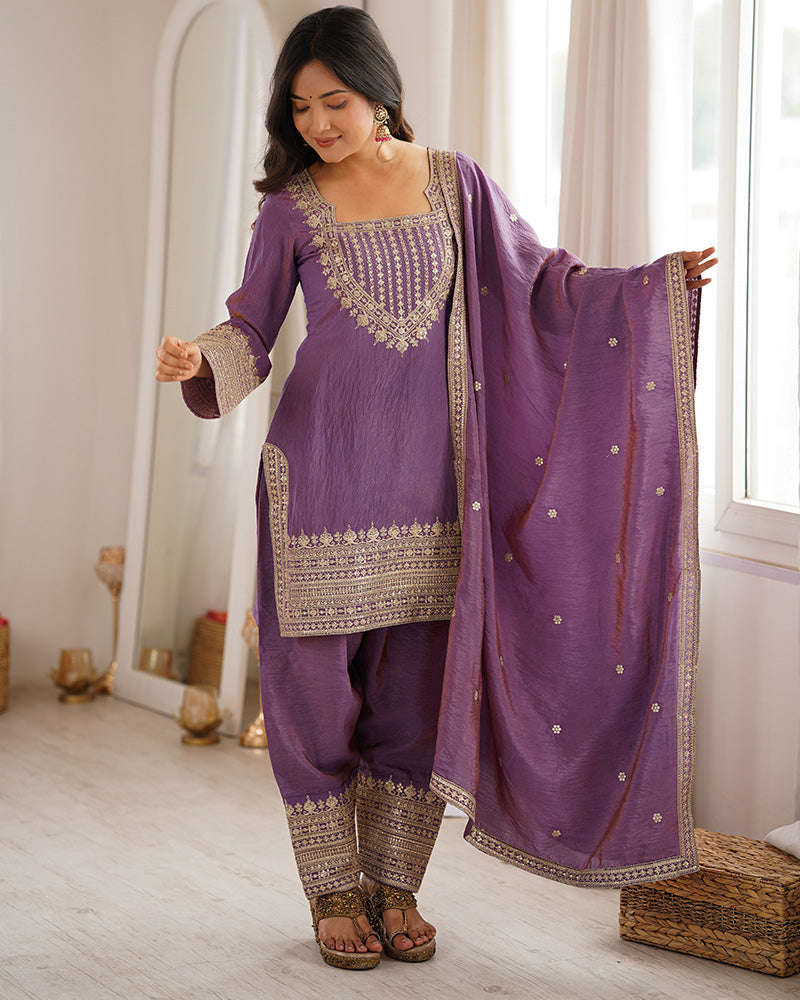 ONION PINK COLOR NC VICHITRA SILK FARSHI SALWAR SUIT