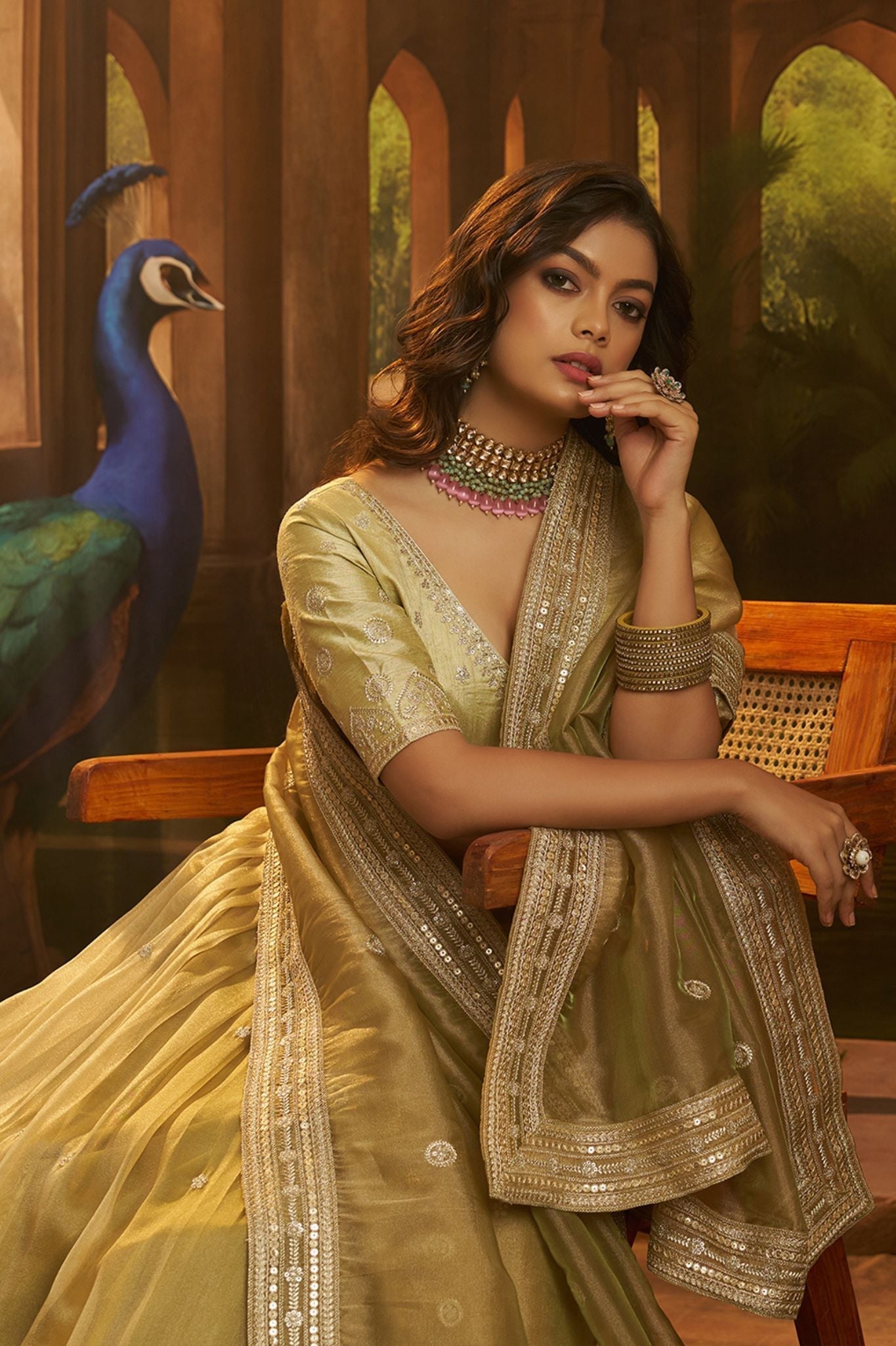 Olive Green Hiranya Silk Designer Lehenga Set with Embroidered Dupatta