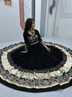 BLACK COLOR PURE COTTON BASE NAVRATRI SPECIAL FULLY STITCHED LEHENGA CHOLI