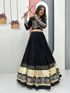 BLACK COLOR PURE COTTON BASE NAVRATRI SPECIAL FULLY STITCHED LEHENGA CHOLI