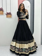 BLACK COLOR PURE COTTON BASE NAVRATRI SPECIAL FULLY STITCHED LEHENGA CHOLI