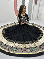 BLACK COLOR PURE COTTON BASE NAVRATRI SPECIAL FULLY STITCHED LEHENGA CHOLI