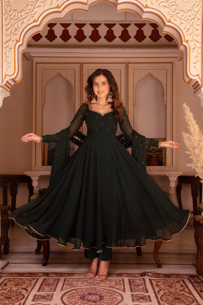 GREEN COLOR GEORGETTE BASE ANARKALI SUIT SET OF 3
