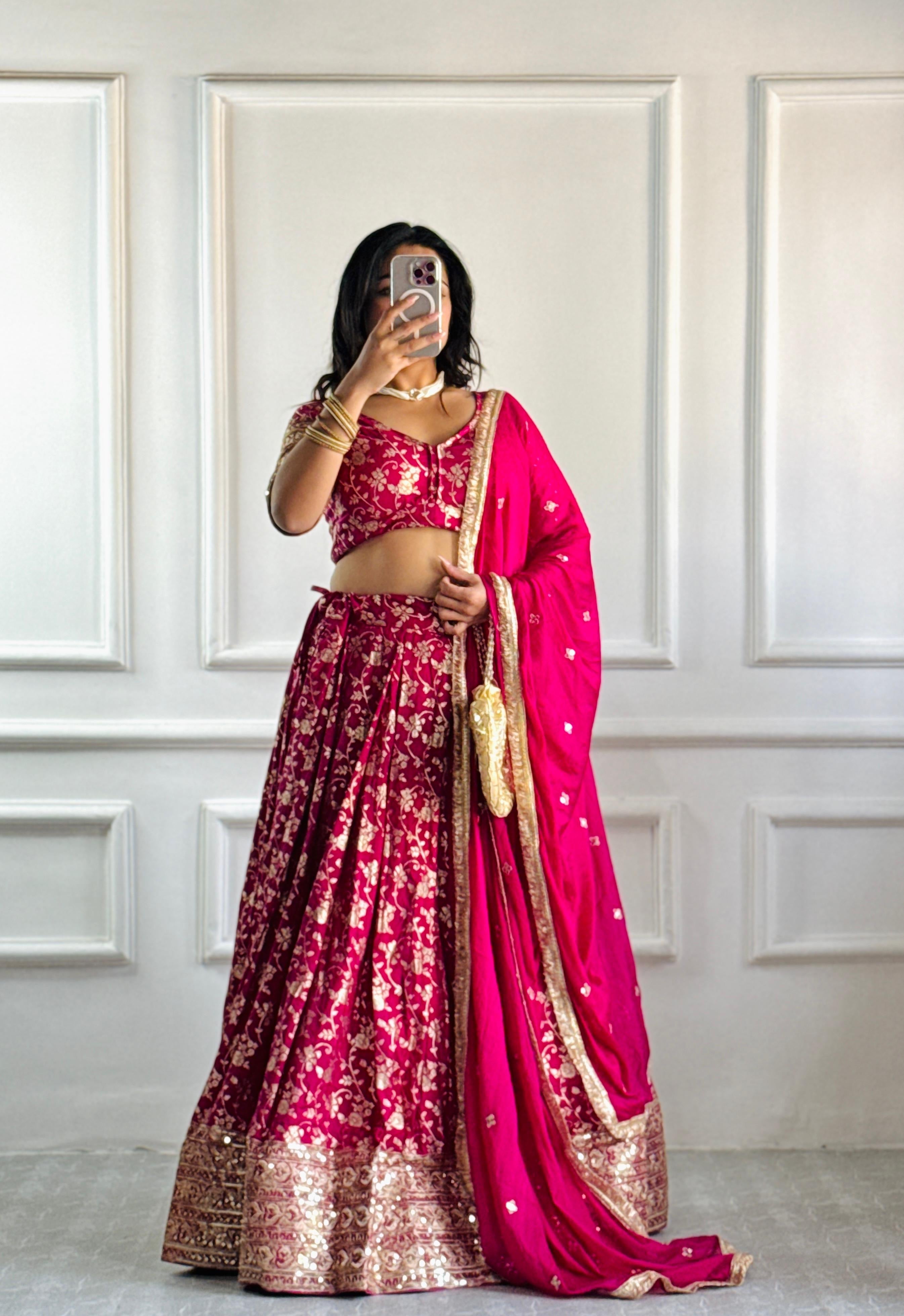 PURE VISCOS BANARASI SILK WITH HEAVY THREAD AND SEQUENCE WORK LEHENGA CHOLI