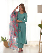 SEA GREEN COLOR VISCOSE READY TO WEAR THREE PIECE KURTI SUIT