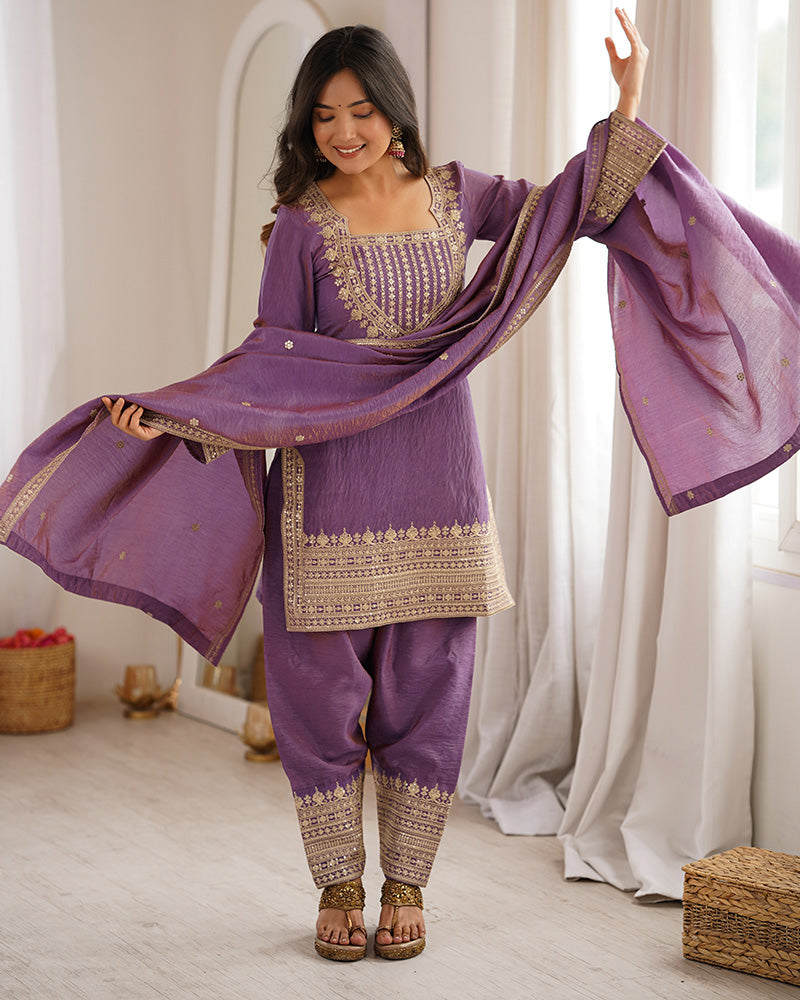 ONION PINK COLOR NC VICHITRA SILK FARSHI SALWAR SUIT
