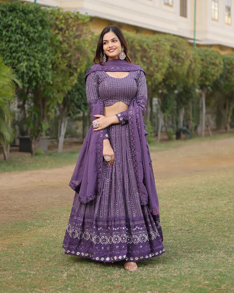 PURPLE COLOR GEORGETTE SEQUENCE EMBROIDERY LEHENGA CHOLI