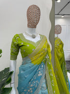 WEDDING WEAR TABBY SILK BASE HEAVY EMBROIDERY WORK SAREE