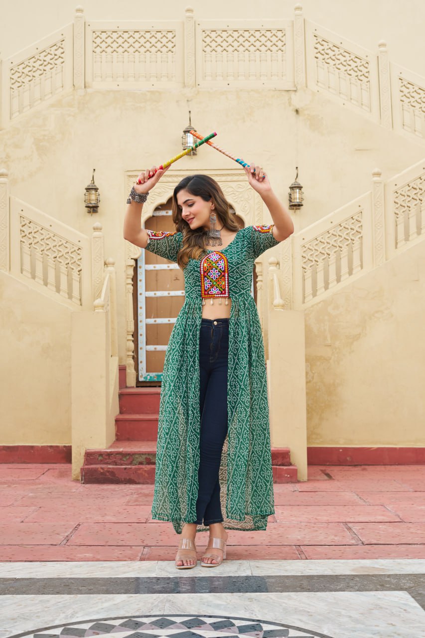 GREEN COLOR GEORGETTE BASE BANDHANI PRINT NAVRATRI KURTI
