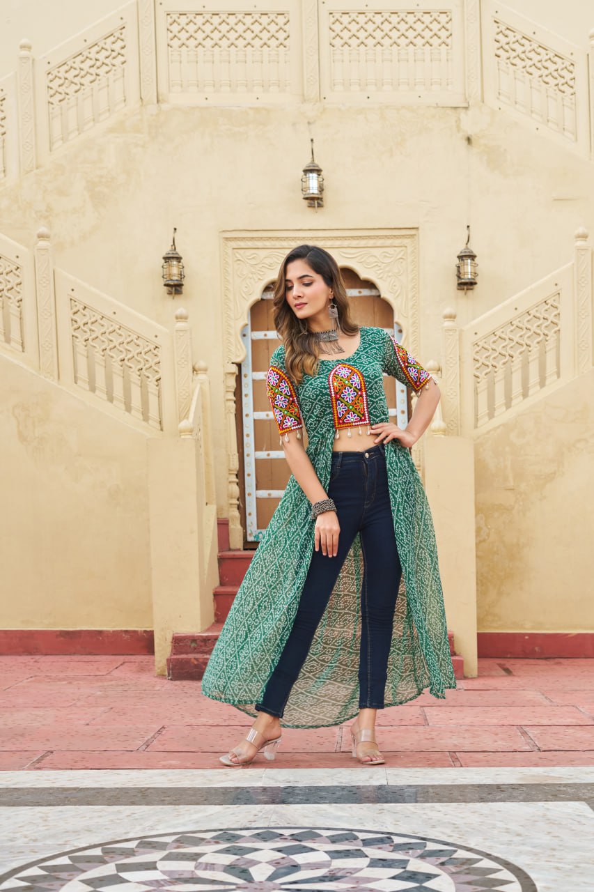 GREEN COLOR GEORGETTE BASE BANDHANI PRINT NAVRATRI KURTI