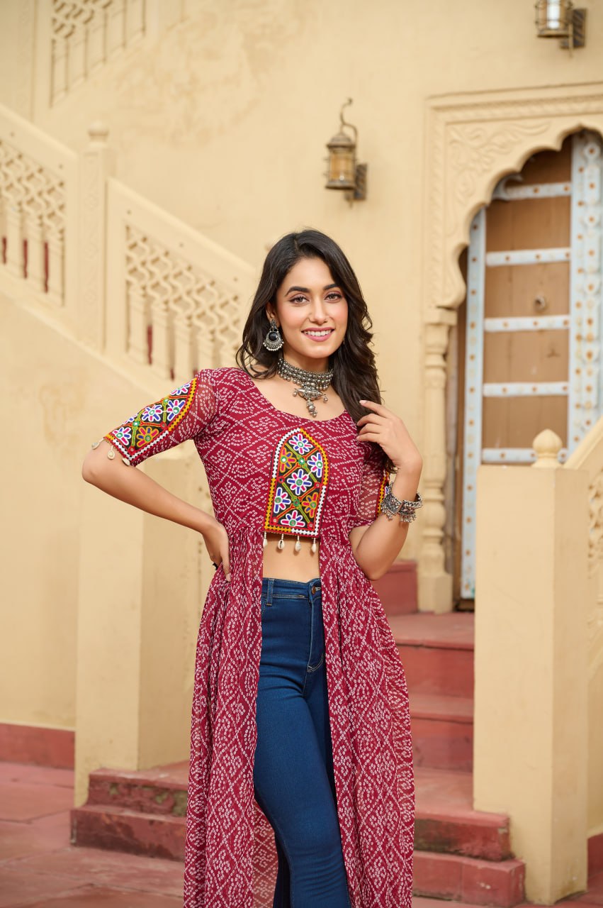 MAROON COLOR GEORGETTE BASE BANDHANI PRINT NAVRATRI KURTI