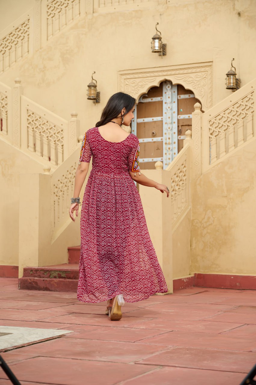 MAROON COLOR GEORGETTE BASE BANDHANI PRINT NAVRATRI KURTI