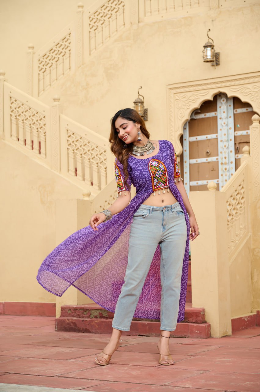 PURPLE COLOR GEORGETTE BASE BANDHANI PRINT NAVRATRI KURTI
