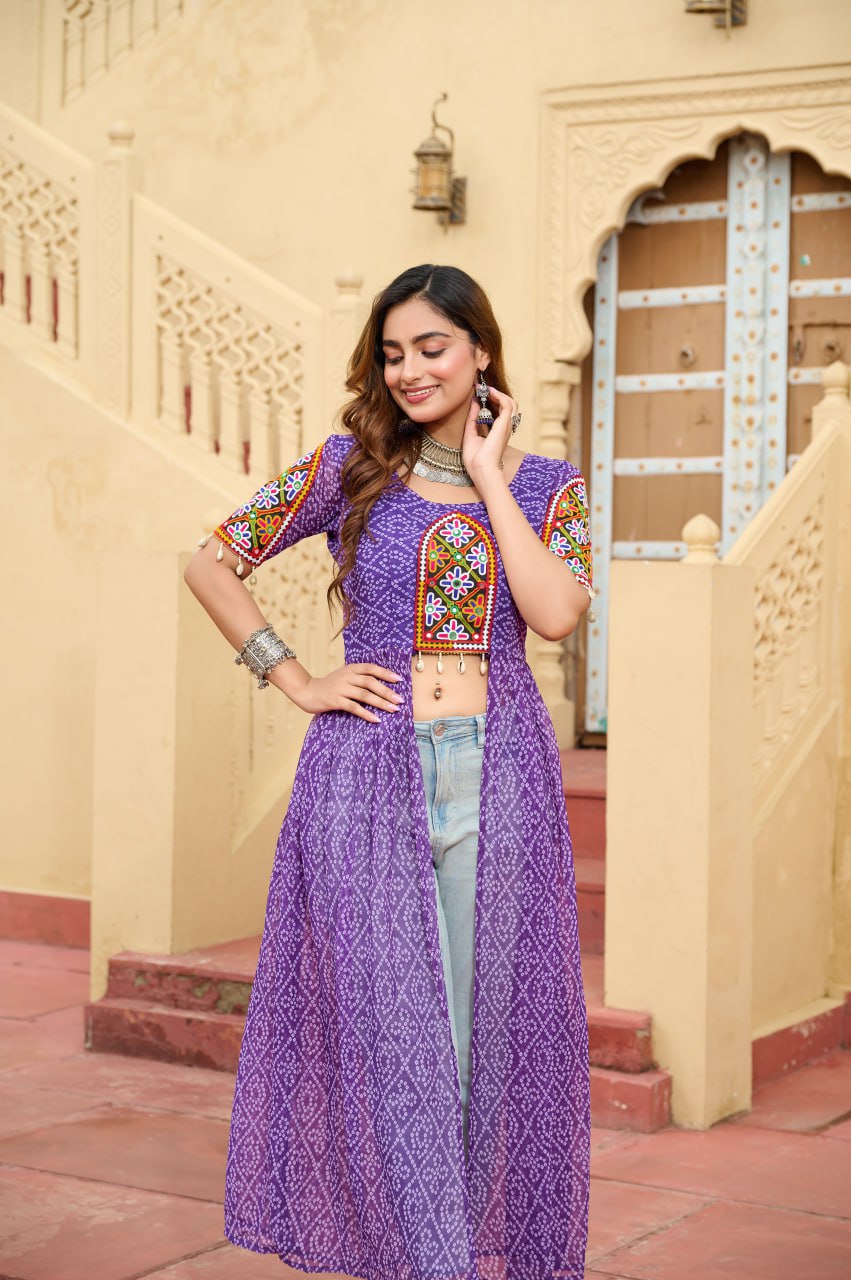 PURPLE COLOR GEORGETTE BASE BANDHANI PRINT NAVRATRI KURTI