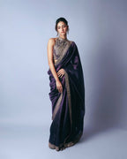 BOLLYWOOD CELEBRITY EMBROIDERED SEQUENCE SAREE WITH FANCY BLOUSE