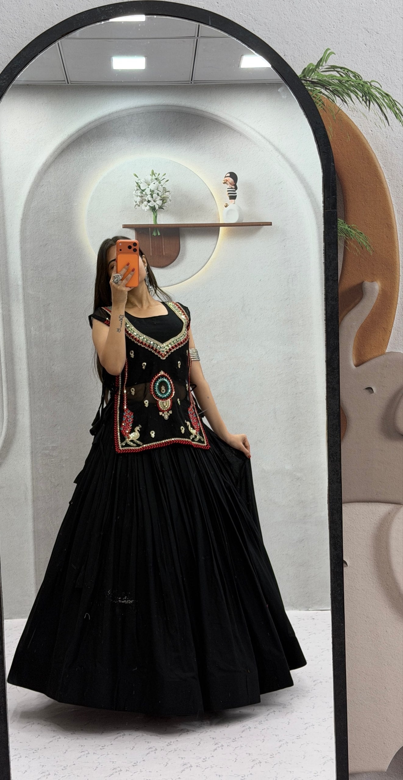 BLACK MIRROR & KUTCHI GAMTHI EMBROIDERED DESIGNER NAVRATRI LEHENGA CHOLI
