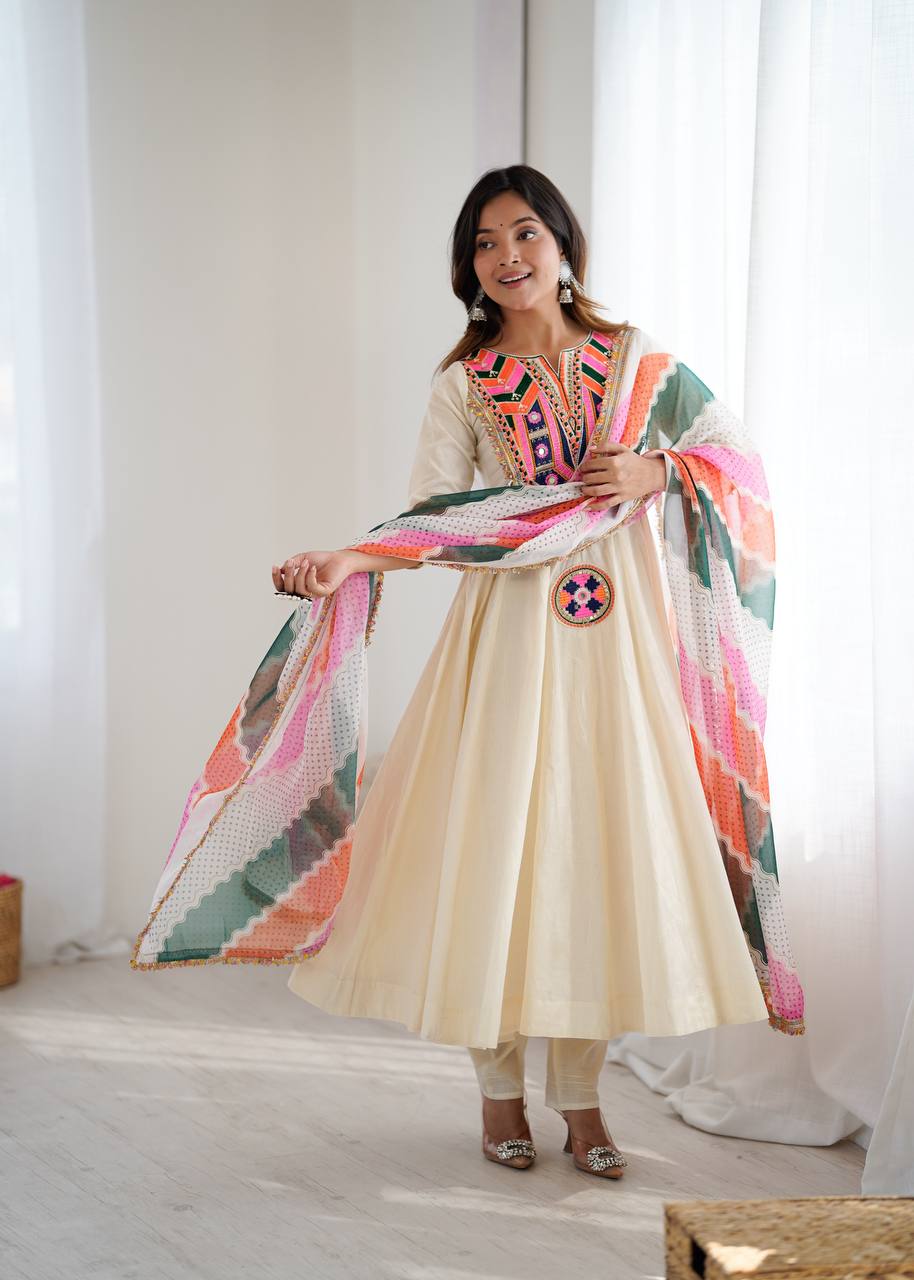 NAVRATRI SPECIAL KHADI COTTON DESIGNER LOOK ANARKALI SET OF 3