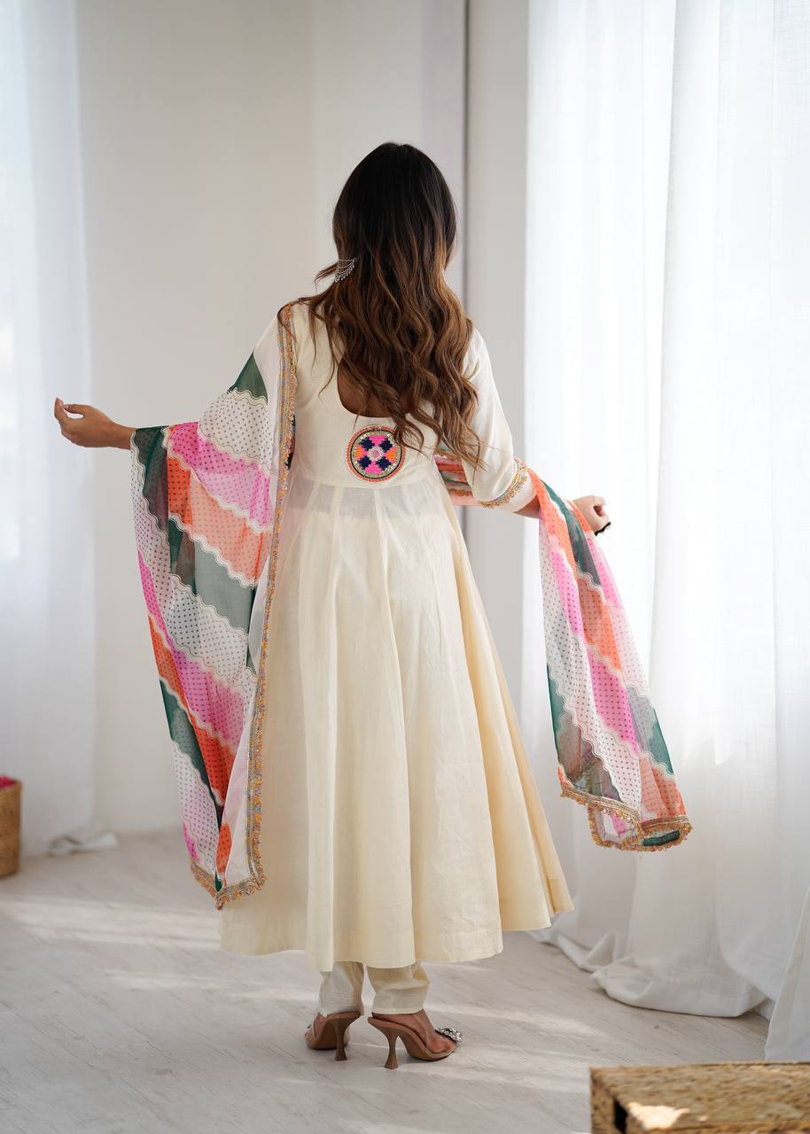 NAVRATRI SPECIAL KHADI COTTON DESIGNER LOOK ANARKALI SET OF 3