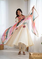 NAVRATRI SPECIAL KHADI COTTON DESIGNER LOOK ANARKALI SET OF 3