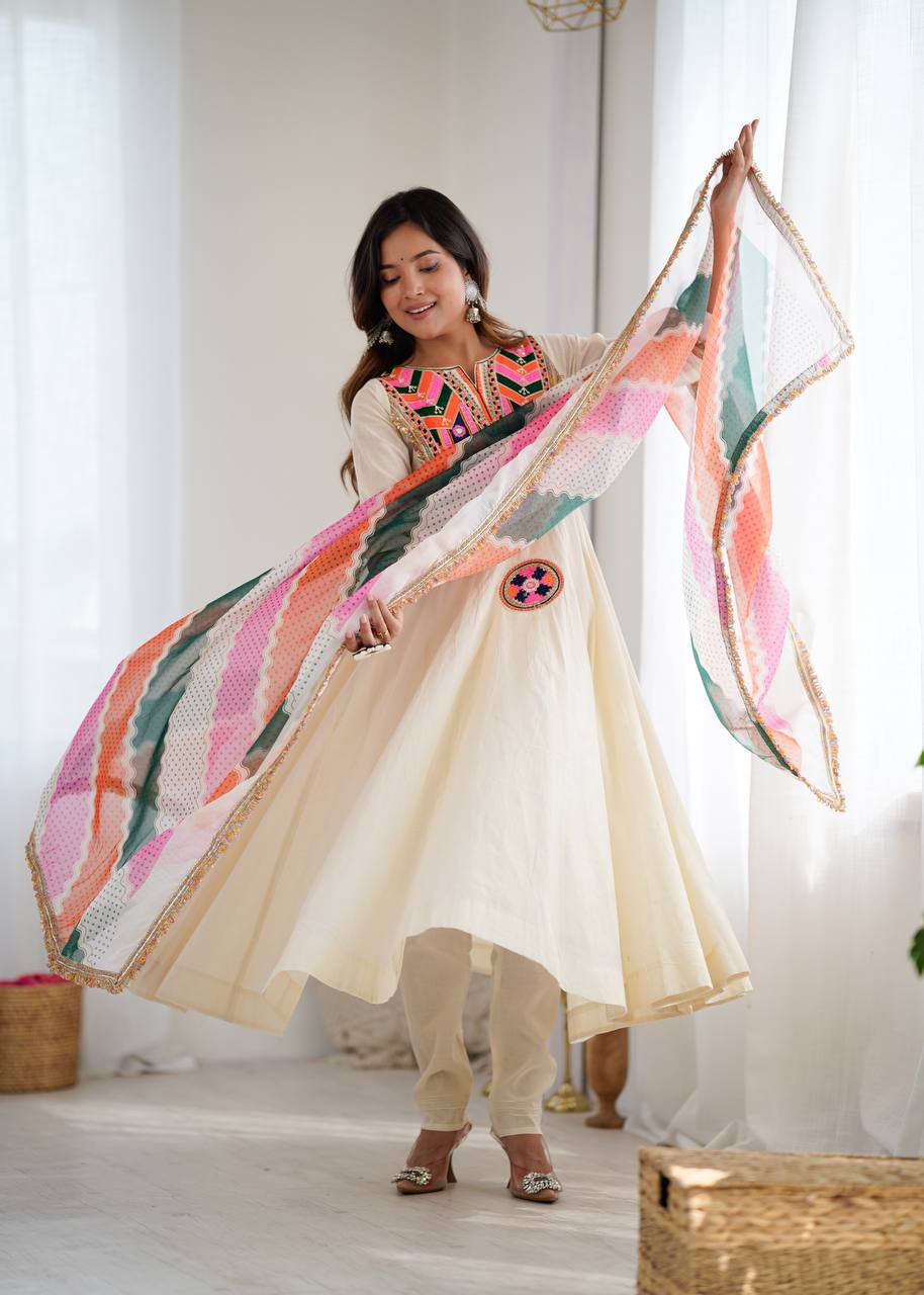 NAVRATRI SPECIAL KHADI COTTON DESIGNER LOOK ANARKALI SET OF 3