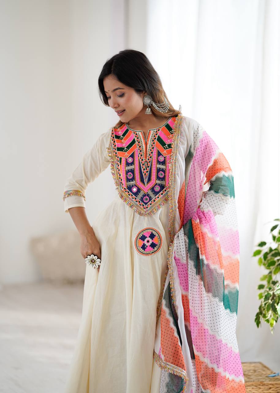 NAVRATRI SPECIAL KHADI COTTON DESIGNER LOOK ANARKALI SET OF 3