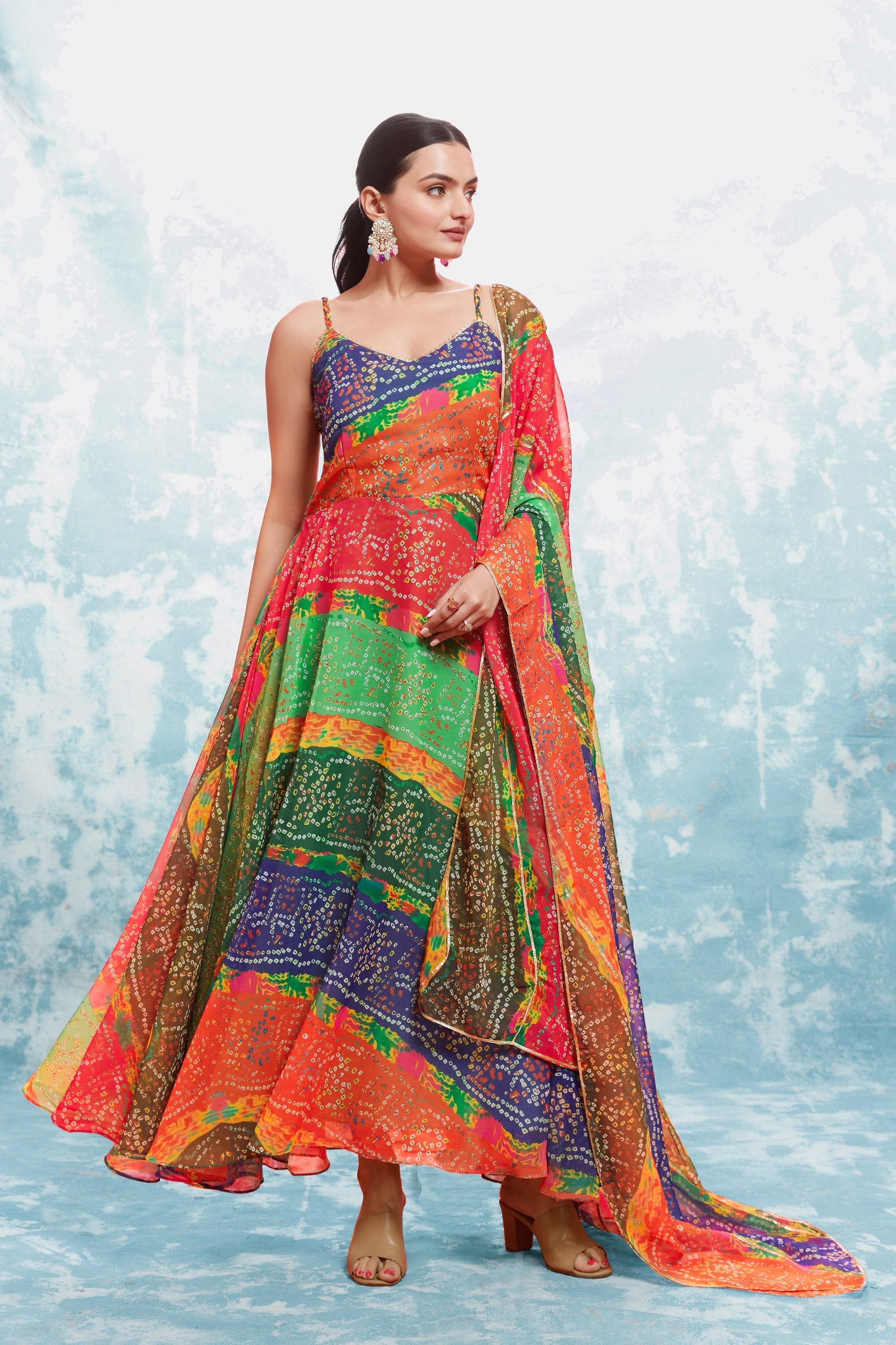 FESTIVE SPECIAL COLORFUL BANDHEJ PRINT ANARKALI GOWN