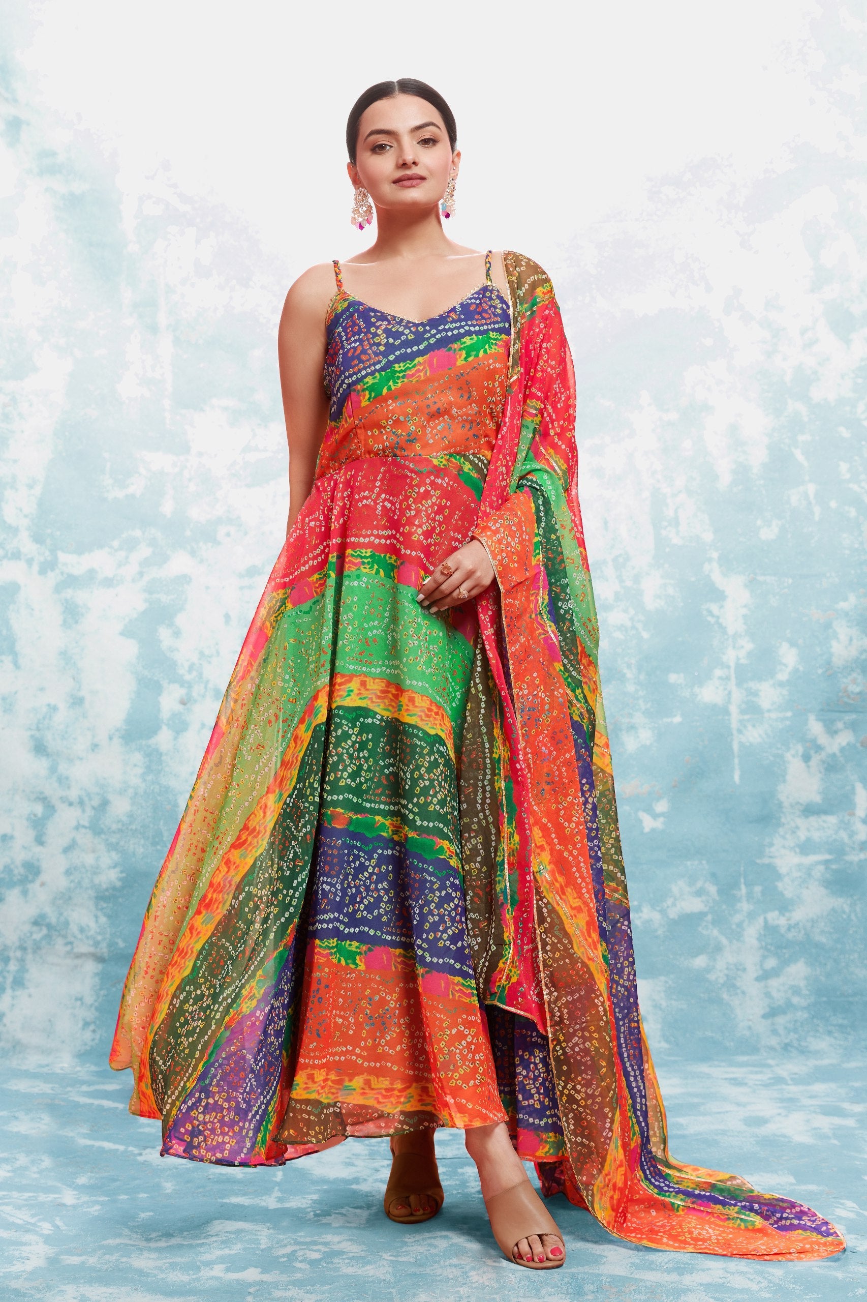 FESTIVE SPECIAL COLORFUL BANDHEJ PRINT ANARKALI GOWN