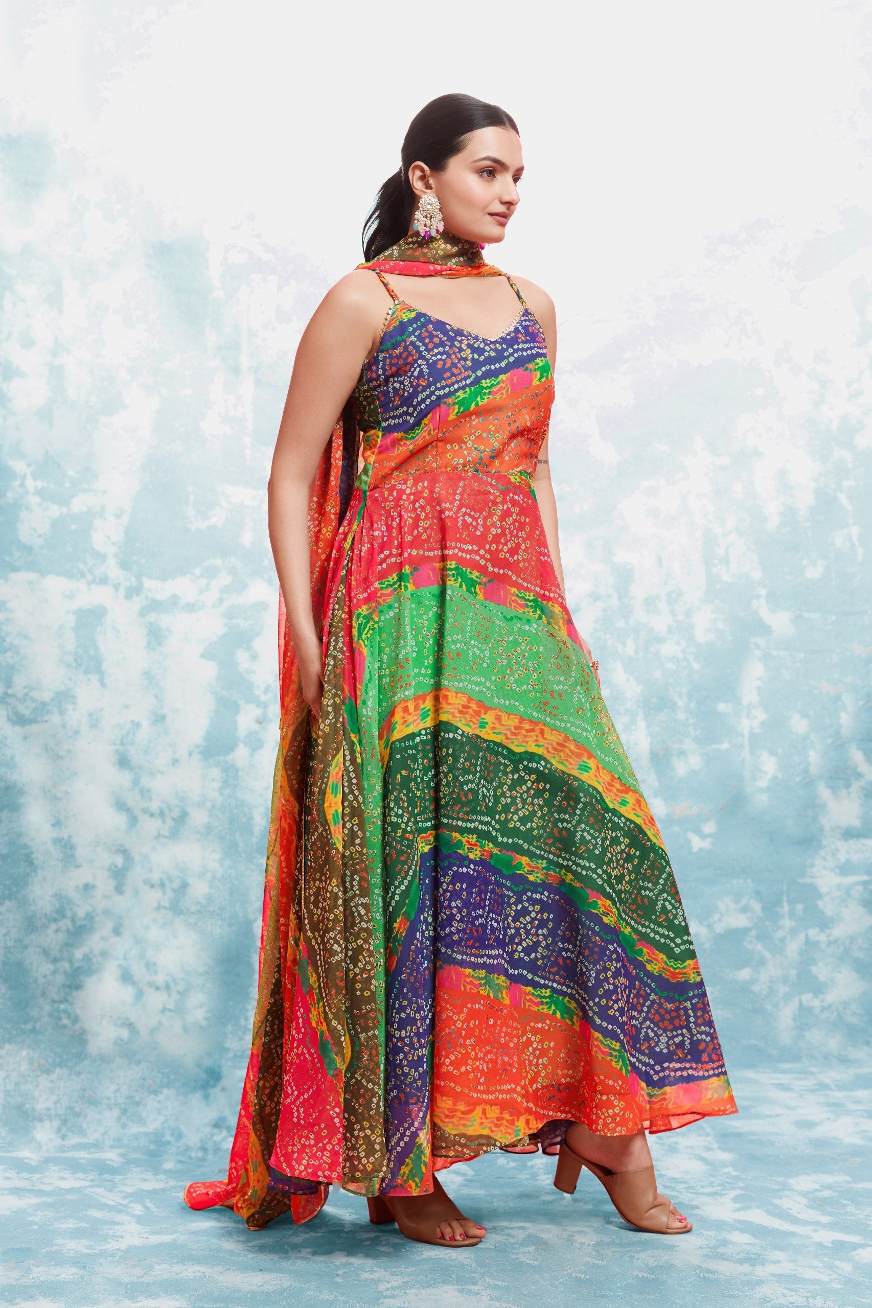 FESTIVE SPECIAL COLORFUL BANDHEJ PRINT ANARKALI GOWN