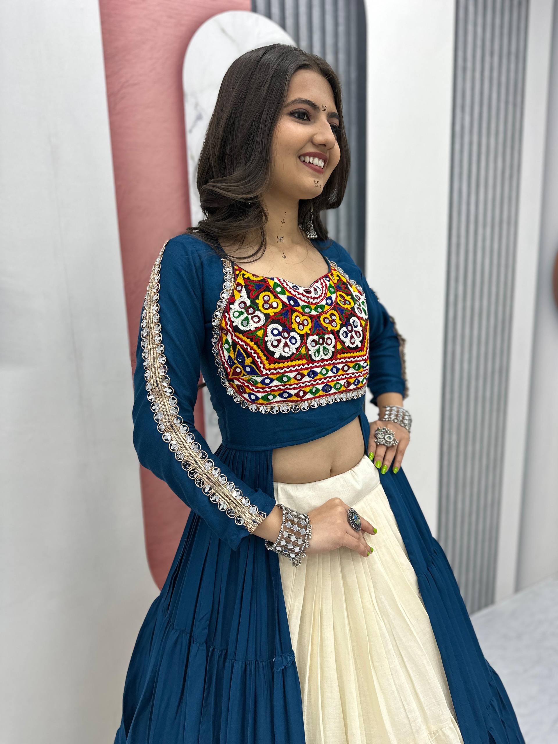 BLUE COLOR NAVRATRI SPECIAL 9 METER HEAVY FLAIR LEHENGA CHOLI
