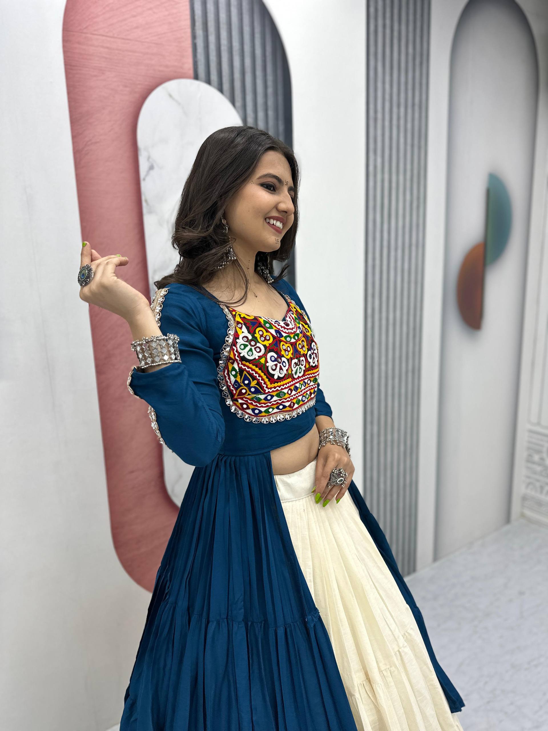 BLUE COLOR NAVRATRI SPECIAL 9 METER HEAVY FLAIR LEHENGA CHOLI