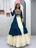 BLUE COLOR NAVRATRI SPECIAL 9 METER HEAVY FLAIR LEHENGA CHOLI