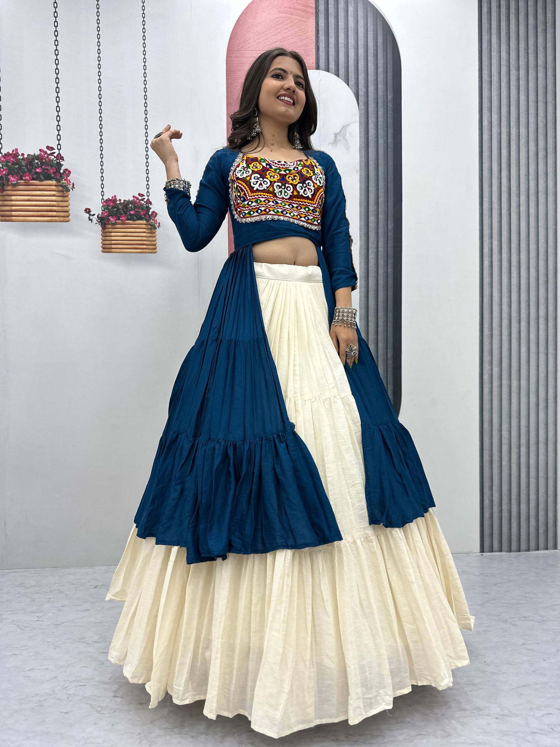 BLUE COLOR NAVRATRI SPECIAL 9 METER HEAVY FLAIR LEHENGA CHOLI