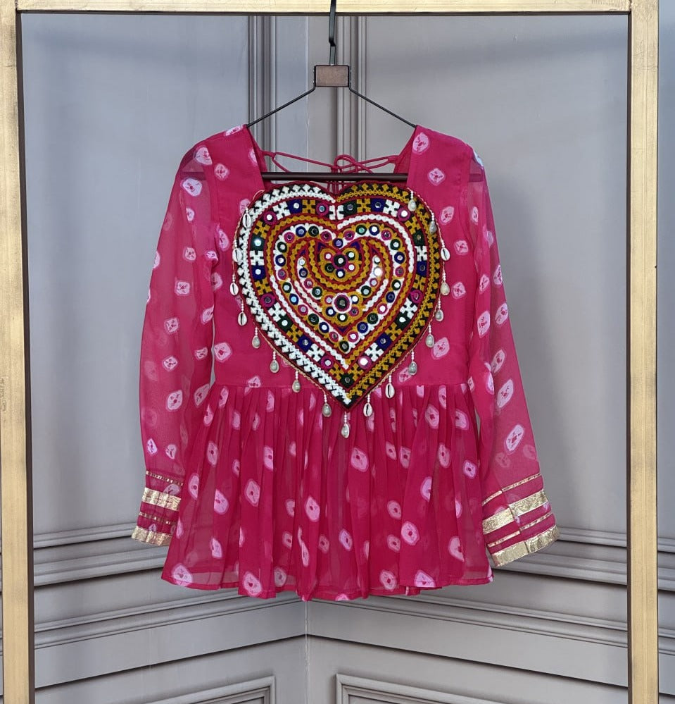 NAVRATRI SPECIAL KUTCHI EMBROIDERED BANDHANI PRINTED FLARED KURTI