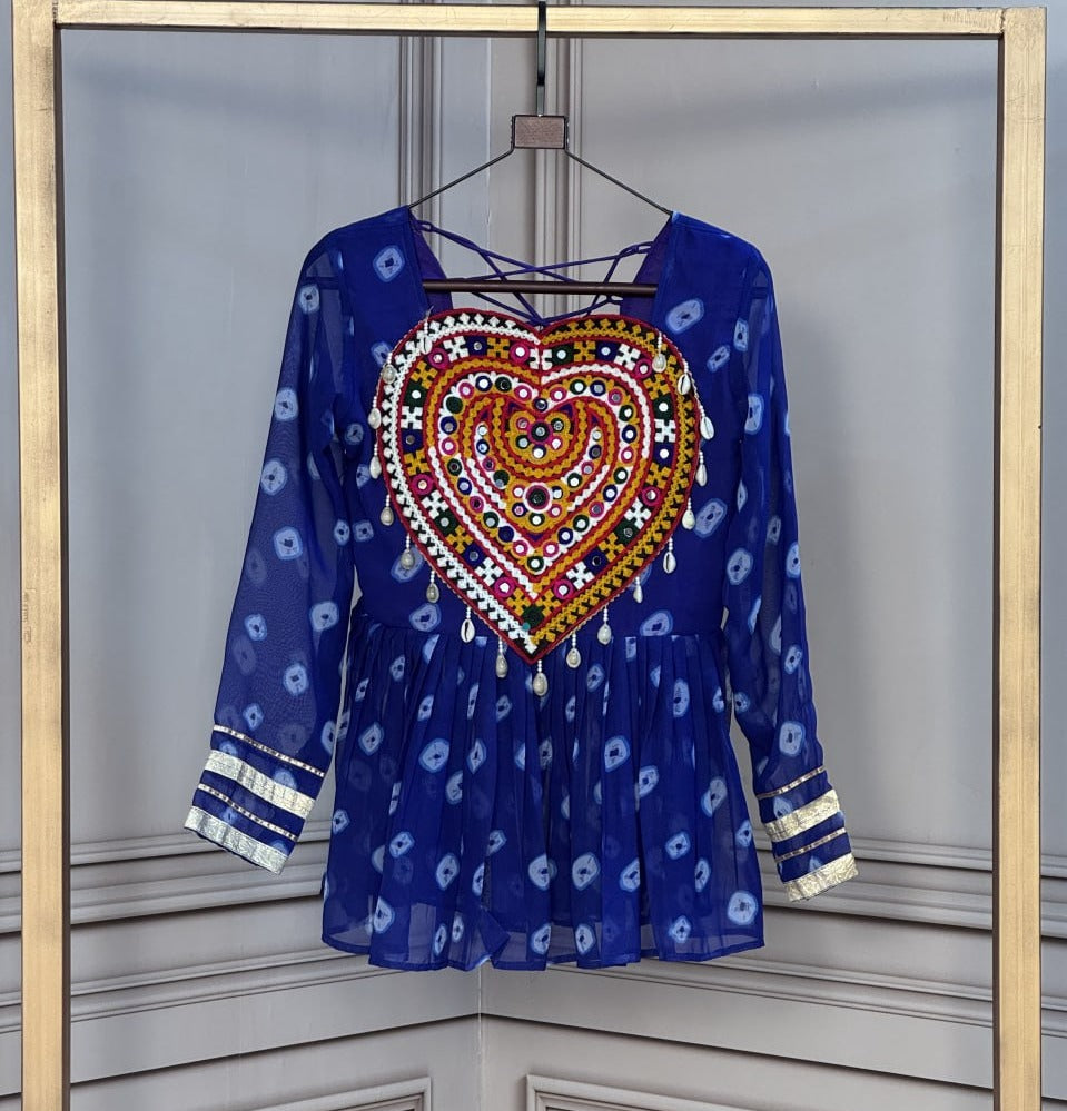 NAVRATRI SPECIAL KUTCHI EMBROIDERED BANDHANI PRINTED FLARED KURTI