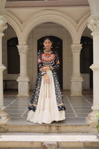 NAVRATRI SPECIAL BLACK COLOR KORA COTTON BASE STYLISH KURTI WITH LEHENGA