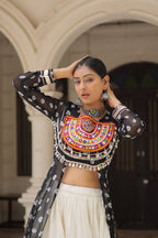 NAVRATRI SPECIAL BLACK COLOR KORA COTTON BASE STYLISH KURTI WITH LEHENGA