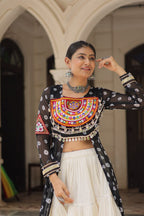 NAVRATRI SPECIAL BLACK COLOR KORA COTTON BASE STYLISH KURTI WITH LEHENGA